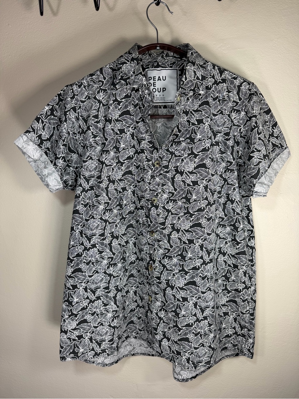 Peau De Loup Black and White Floral Button-Down Shirt